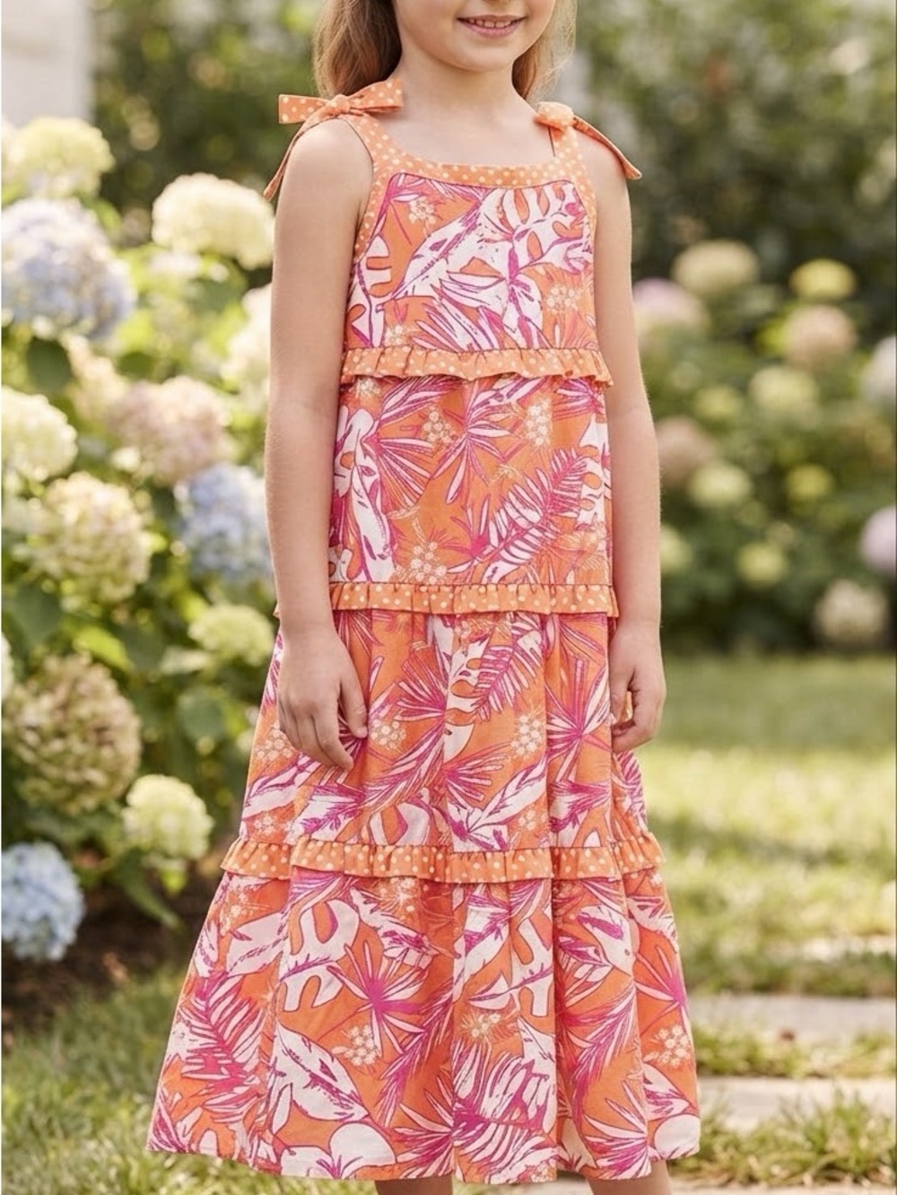 NWT❤️Cat & Jack Orange and Pink Tropical Tiered Sundress sz7/8Y